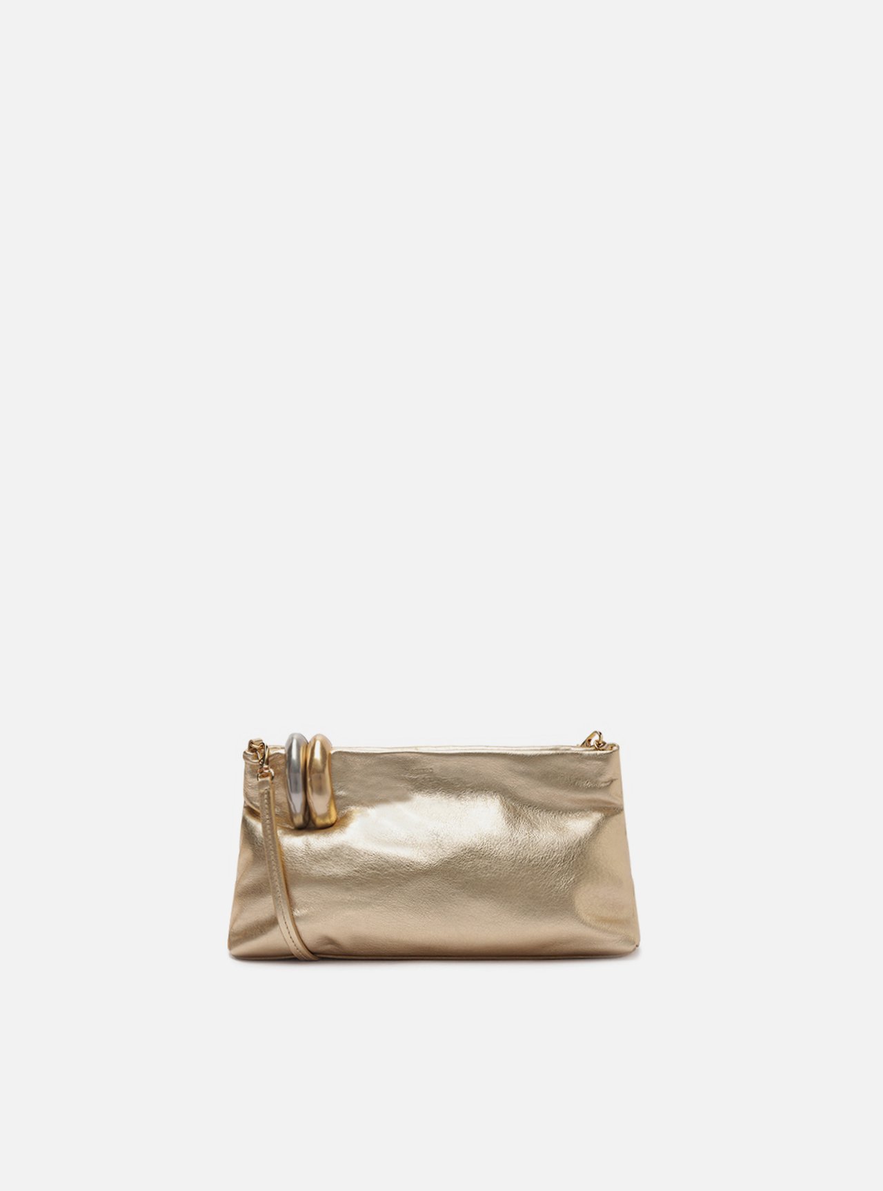 Bolsa Clutch Preta Couro Média Soft Metais — foto 3