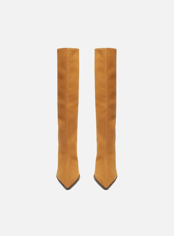 Bota Marrom Nobuck Cano Alto Salto Fino