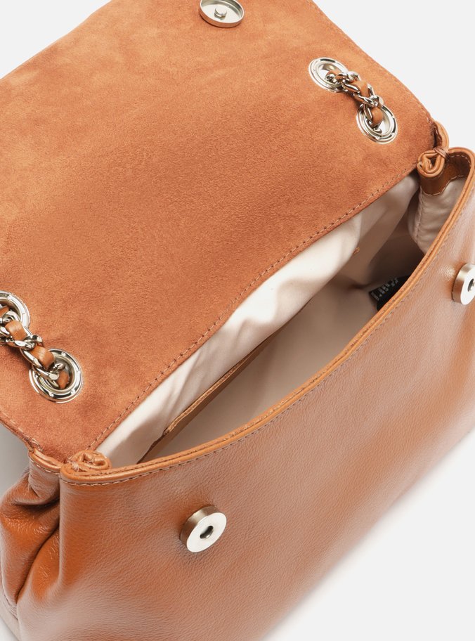 Bolsa Tiracolo Marrom Couro Média Metal