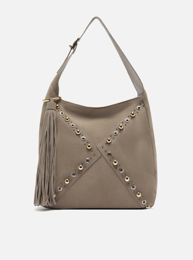 Bolsa Hobo Cinza Couro Becca Grande