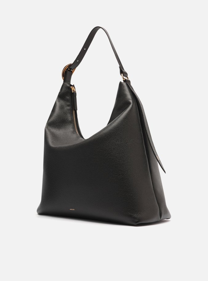 Bolsa Hobo Preta Couro Grande Básica