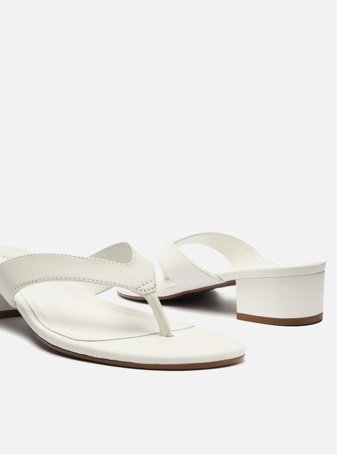Sandália Branca Salto Bloco Flip-Flop