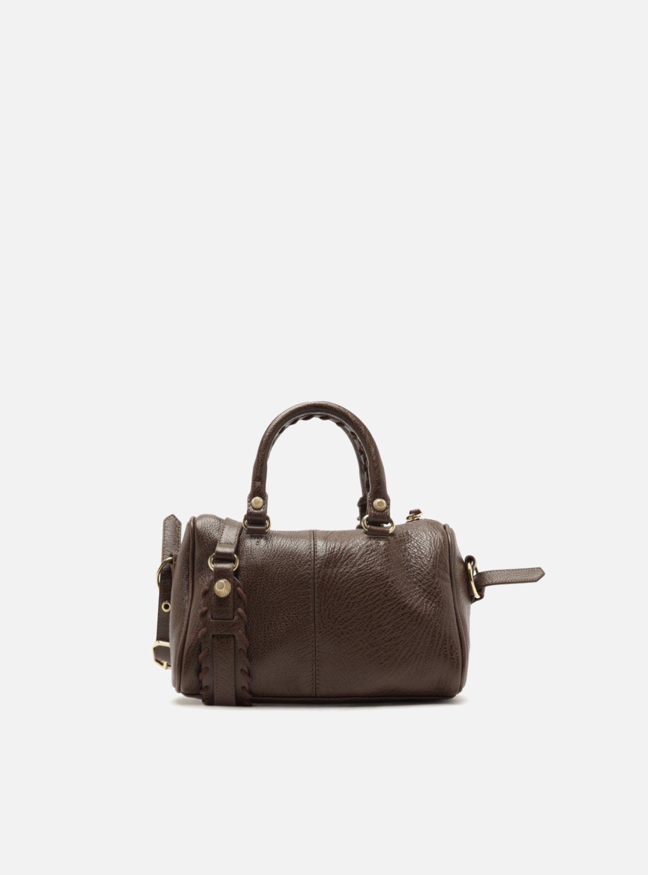 Bolsa Tote Marrom Couro Pequena Alça Tressê — foto 3