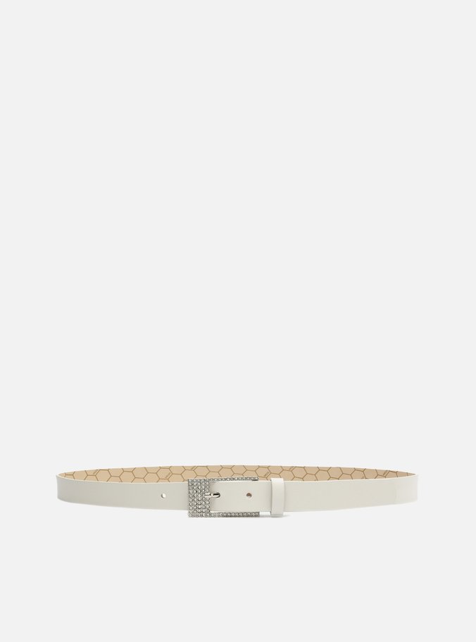 Cinto Branco Couro Fivela Strass