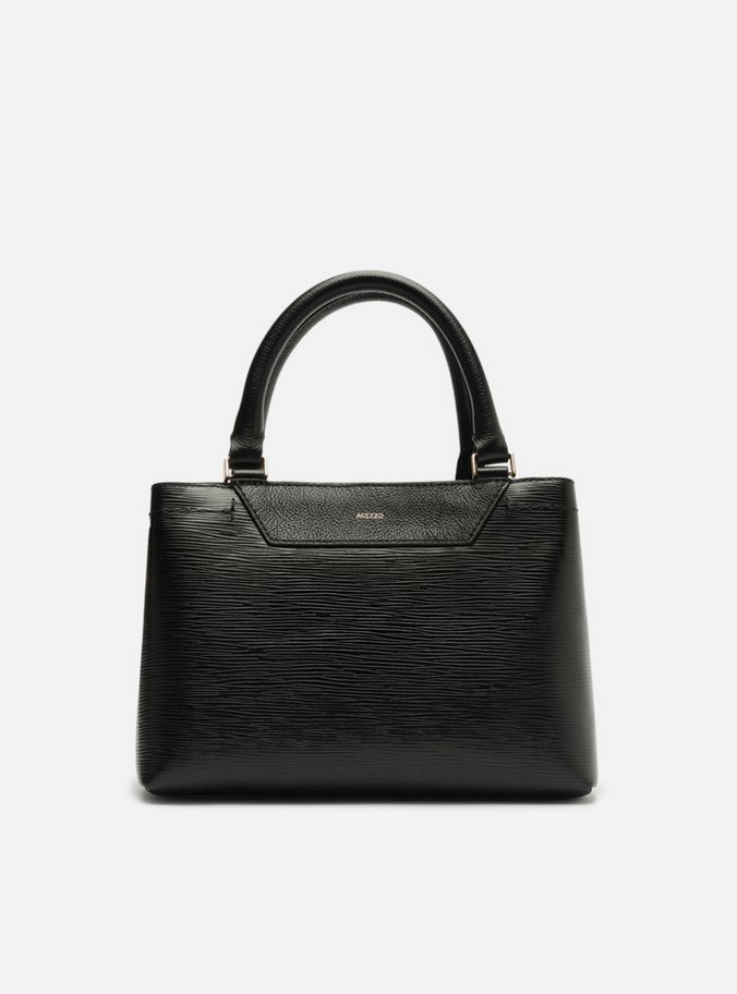 Bolsa Tote Preta Couro Textura Média