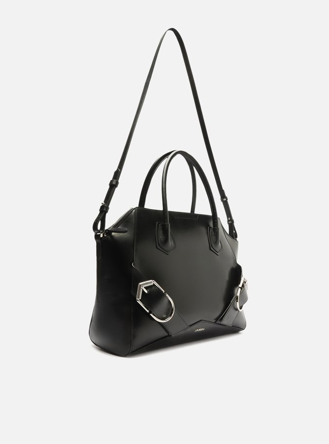 Bolsa Tote Preta Couro Grande Maxi Fivelas