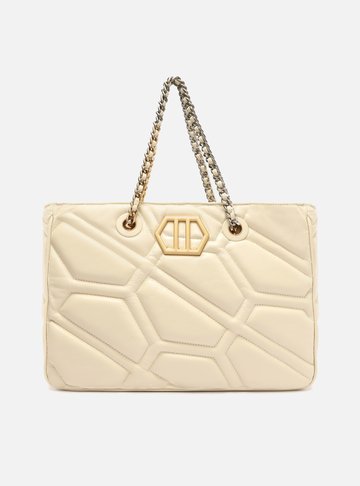Bolsa Shopping Branca Couro Emma Grande Corrente