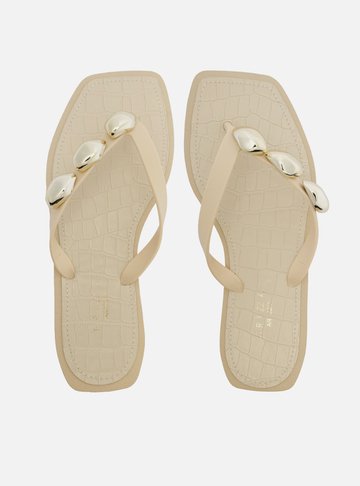 Chinelo de Dedo Branco Croco Square Metais