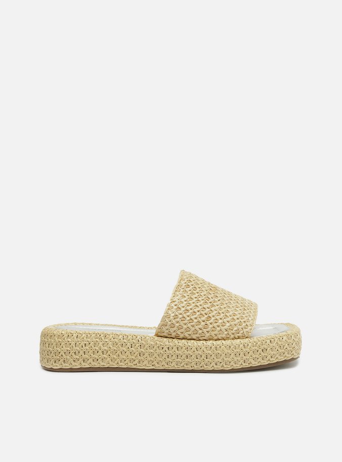 Sandália Bege Palha Crochê Flatform