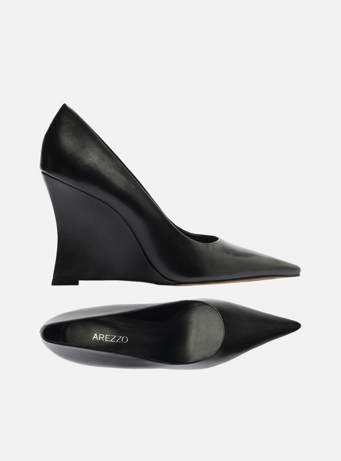 Scarpin Preto Couro Salto Alto Anabela