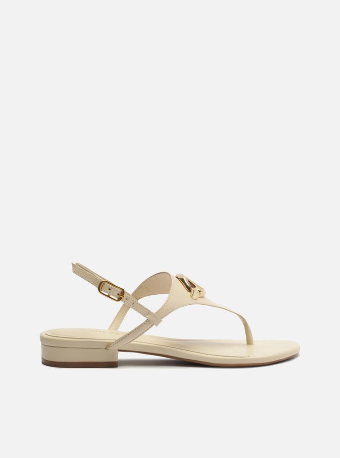 Sandália Rasteira Off-White Couro Metal