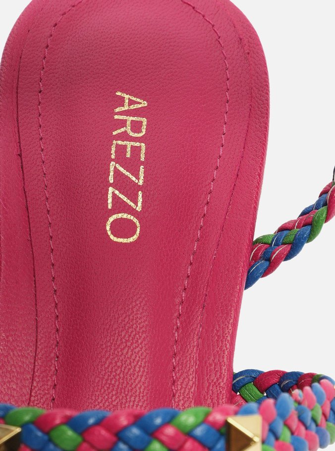 Sandália Rosa Salto Bloco Trançada Spikes