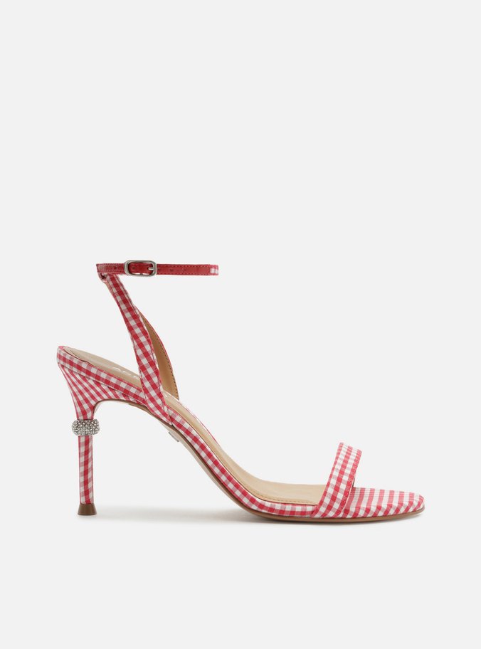 Sandália Estampada Vichy Salto Fino Pedraria