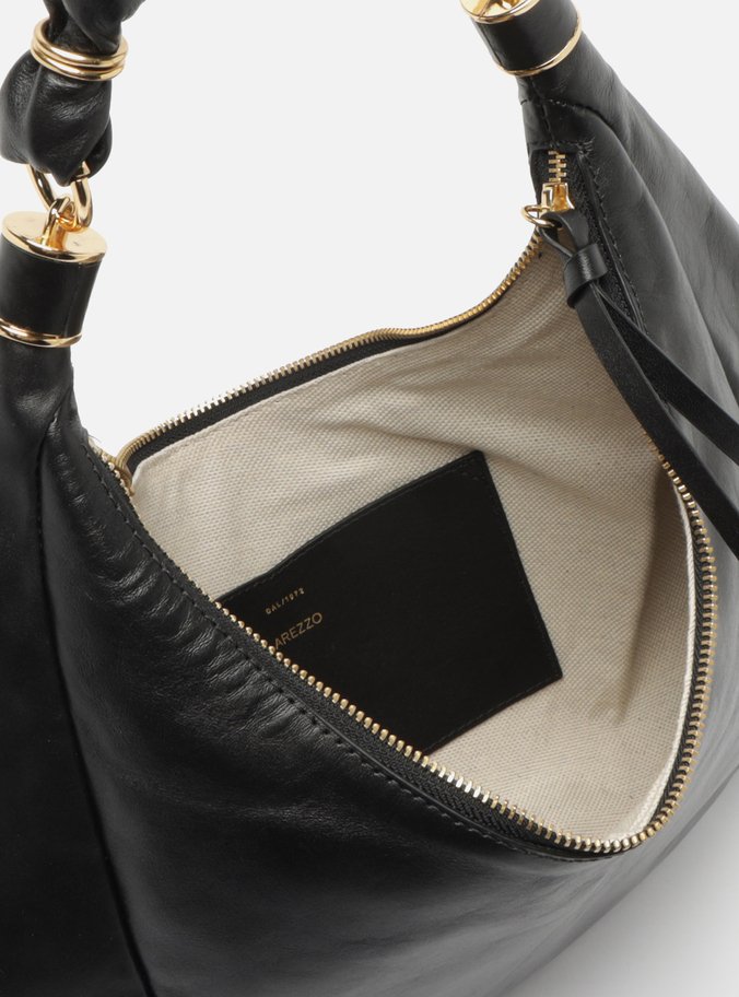 Bolsa Hobo Preta Couro Média Franjas