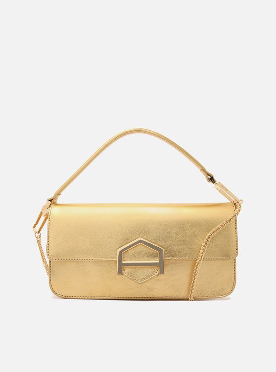 Bolsa Tiracolo Dourada Couro Lou Média