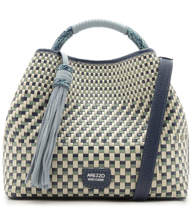Bolsa Bucket Couro Flávia Média Soft Blue e Navy Blue