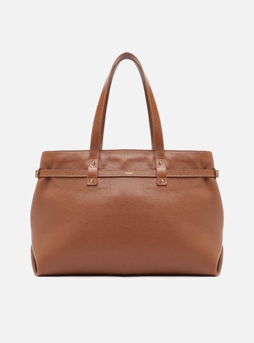 Bolsa Shopping Marrom Couro Grande Fivelas