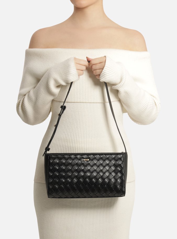 Bolsa Tiracolo Preta Tressê Pequena Zíper