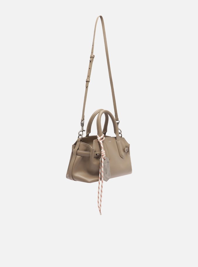 Bolsa Tote Cinza Couro Média Bag Charm Metal
