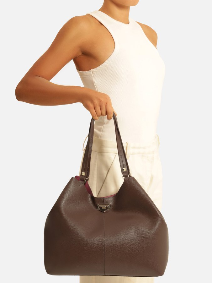 Bolsa Shopping Marrom Grande Encaixe Metal