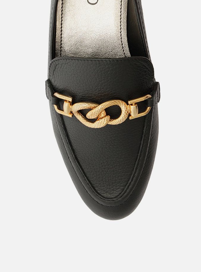 Mocassim Preto Couro Bridão Metal Textura