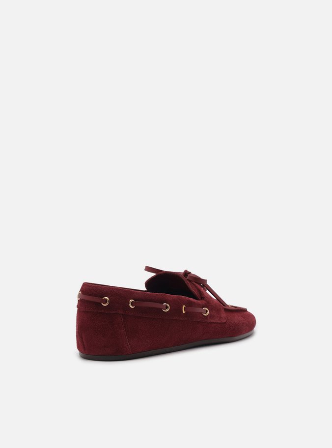Mocassim Vinho Suede Bordado Retrô