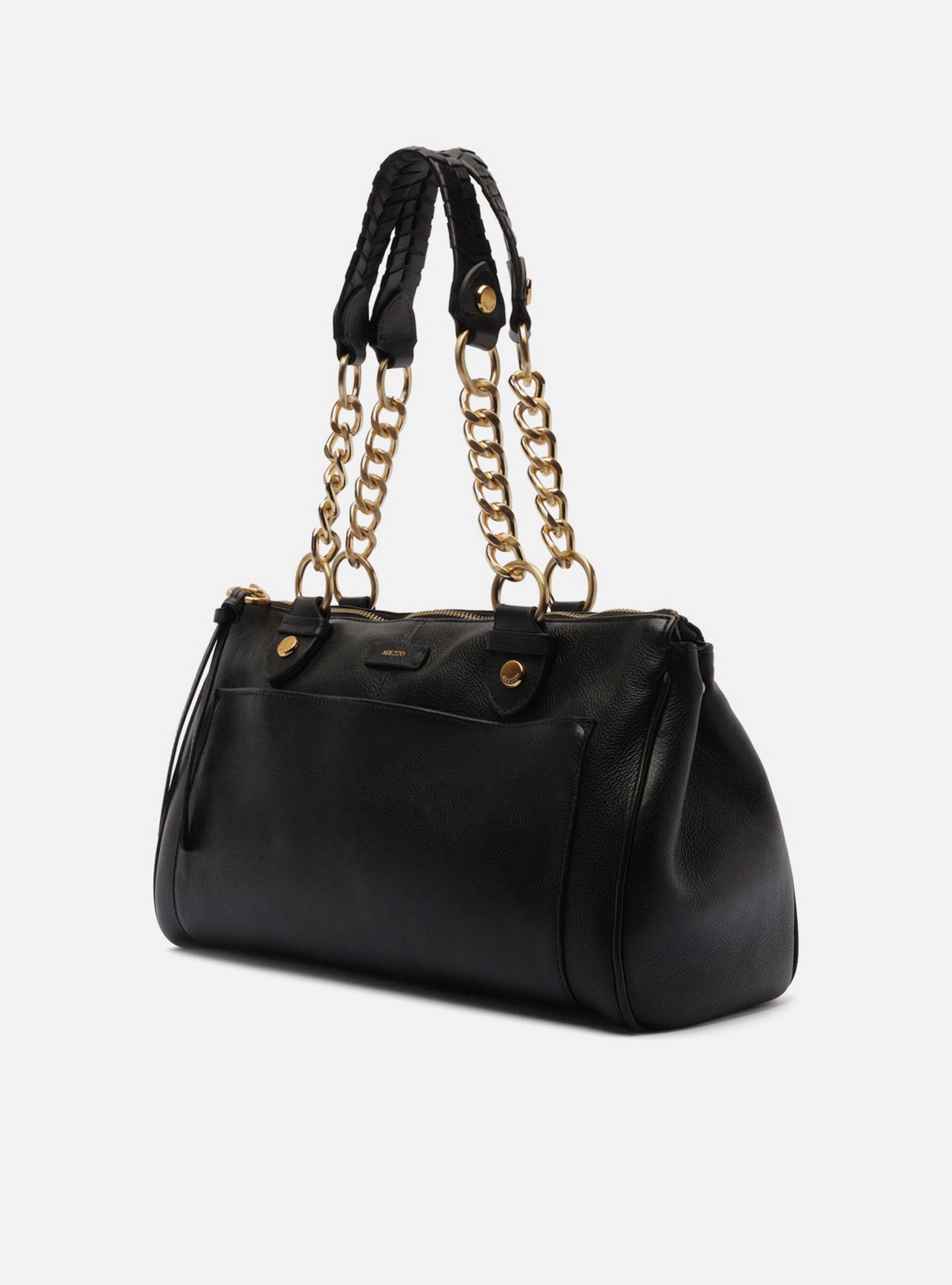 Bolsa Tote Preta Couro Grande Alças Bolso — foto 2