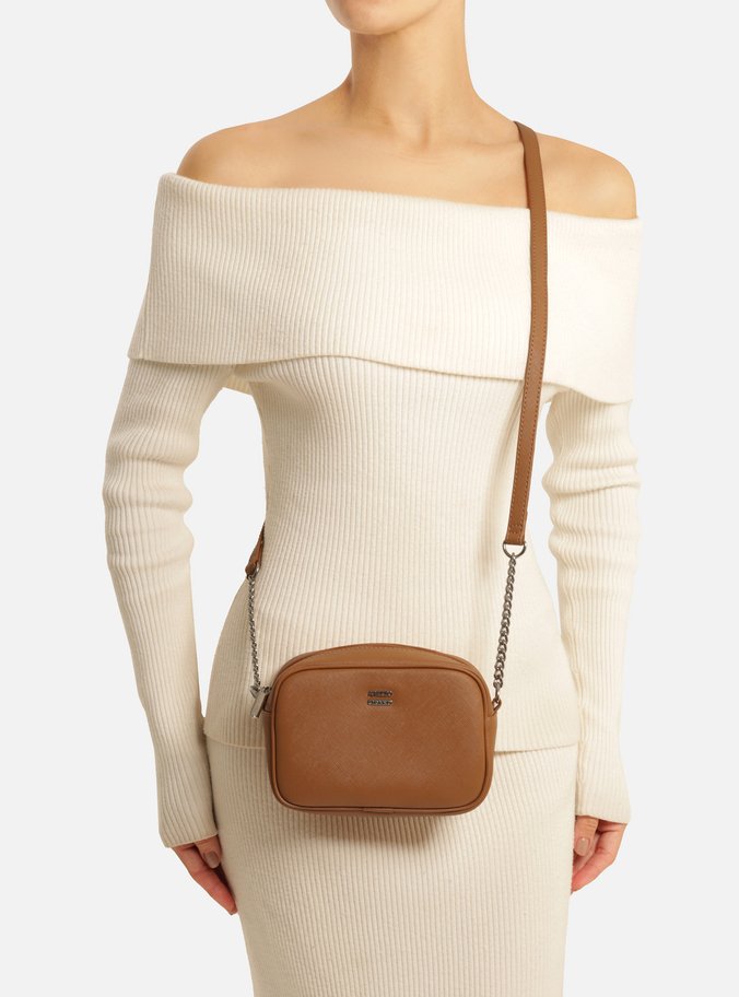 Bolsa Tiracolo Marrom Pequena Corrente Metálica