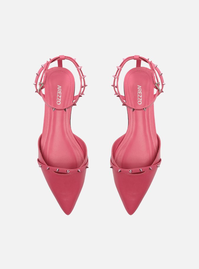 Sapatilha Rosa Couro Bico Fino Spikes