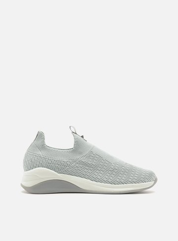 Arezzo — Tênis Slip On Prata Knit Bico Redondo Básico