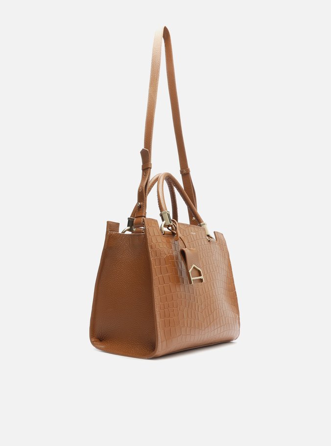 Bolsa Tote Marrom Couro Croco Abbraccio Grande