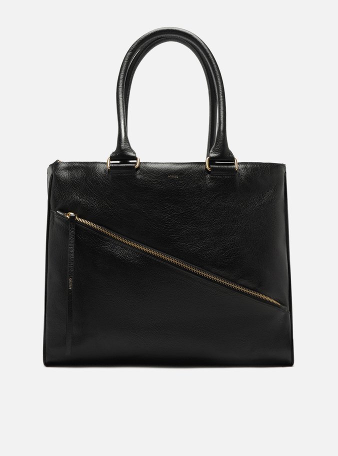 Bolsa Shopping Preta Couro Worn Grande Zíper