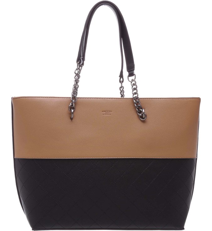 Bolsa Shopping Grande Correntes Bicolor Preta e Mel