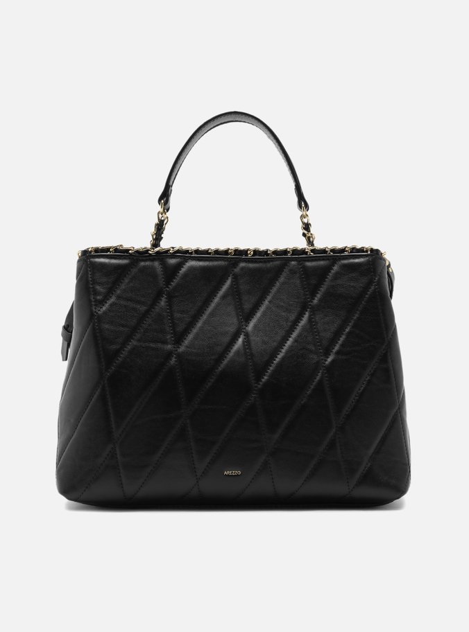 Bolsa Tote Preta Couro Grande Alça Corrente
