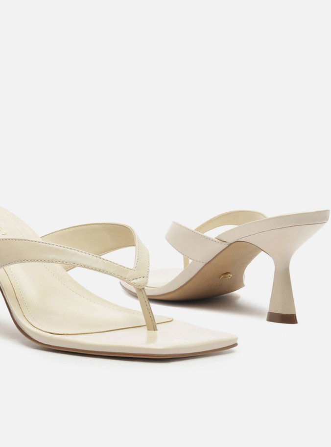 Tamanco Branco Couro Salto Fino Flip Flop