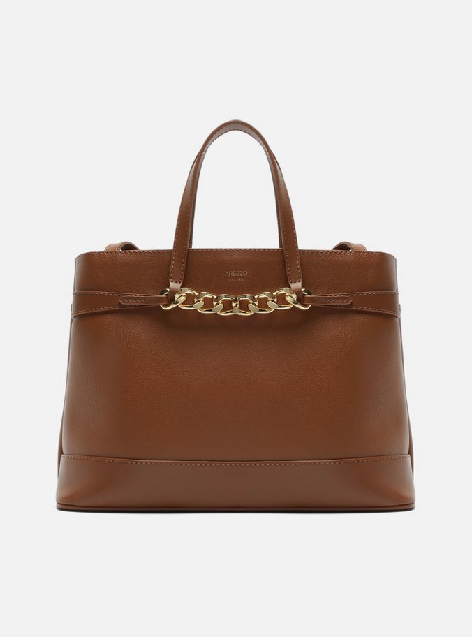 Bolsa Tote Marrom Grande Corrente Frontal