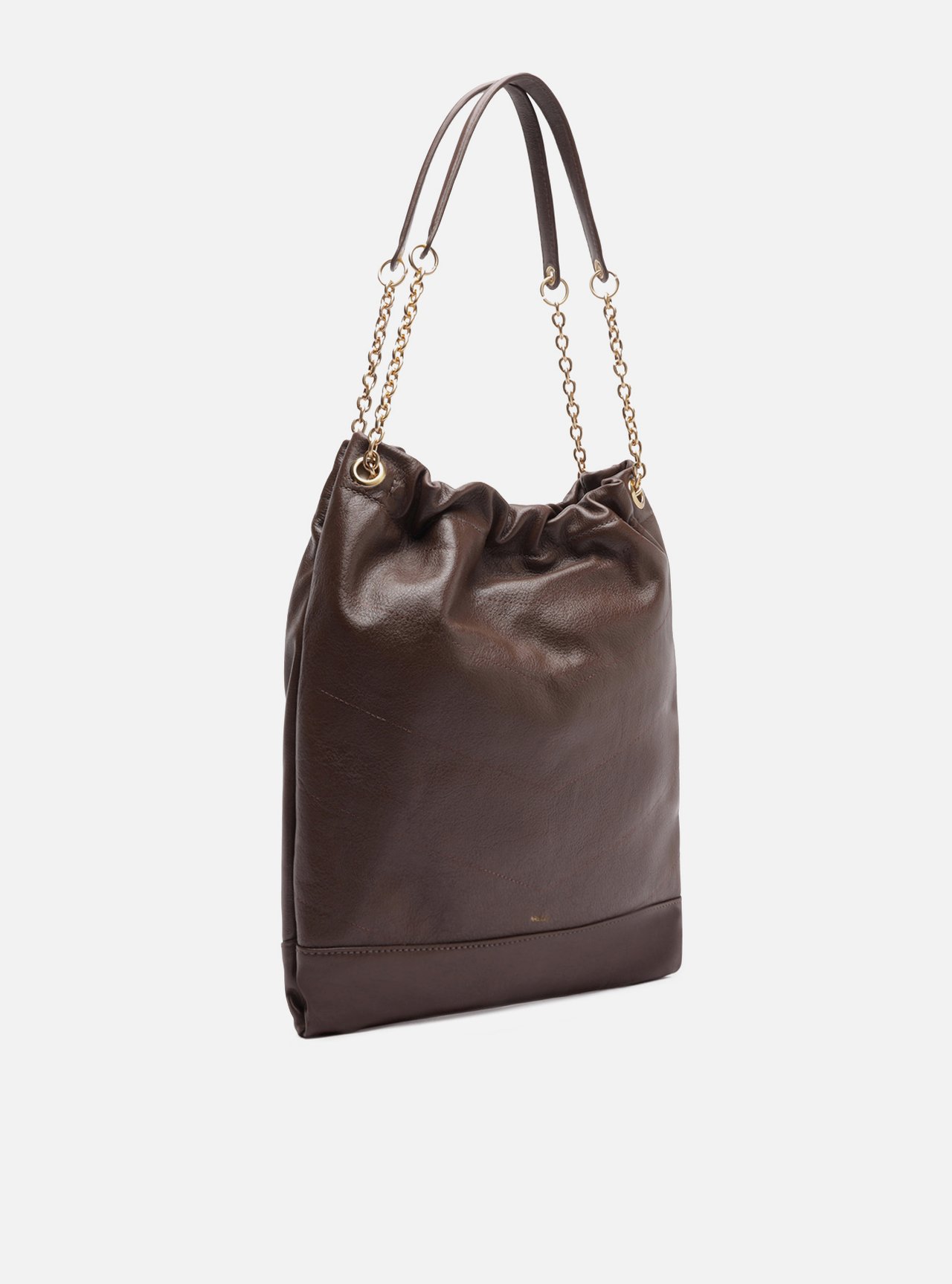 Bolsa Hobo Marrom Couro Média Corrente Dourada — foto 5