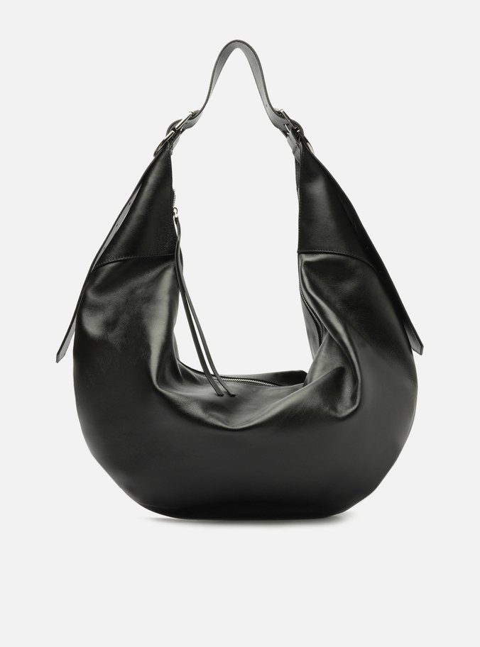 Bolsa Hobo Preta Couro Grande Fivelas