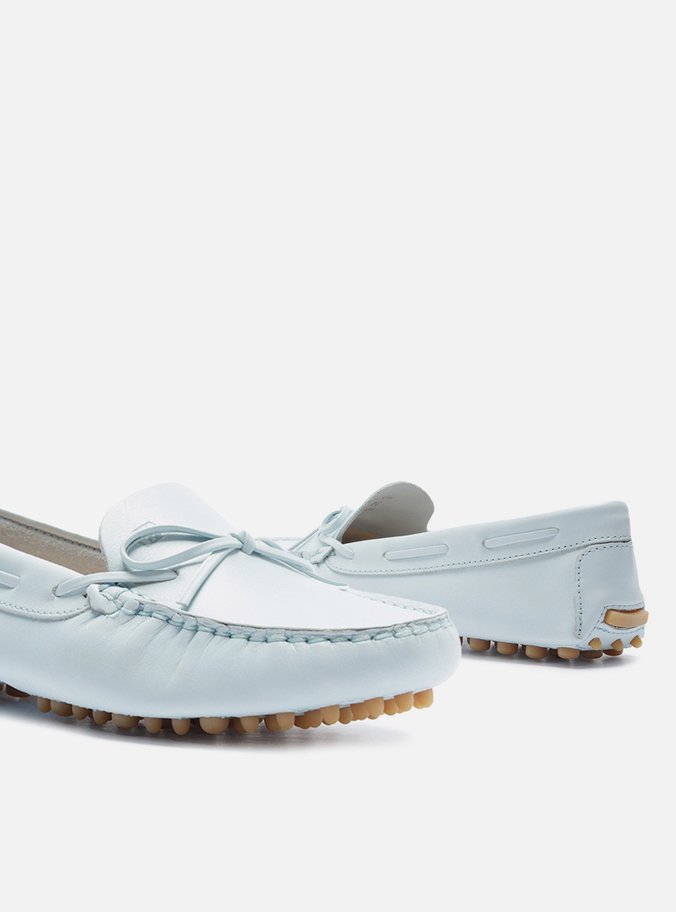 Mocassim Azul Couro Sola Emborrachada Retrô