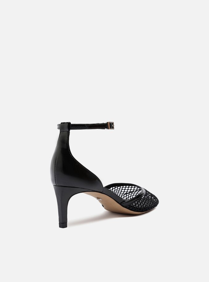 Scarpin Preto Salto Baixo Fino Aberto Tela