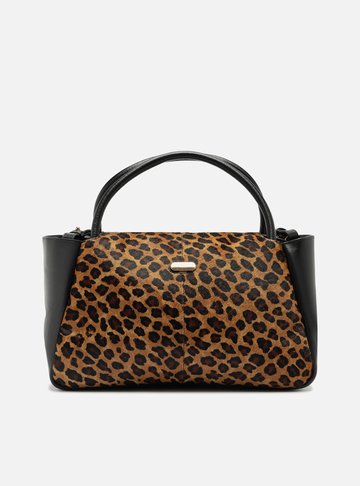 Bolsa Tote Animal Print Couro Grande Tag Metal