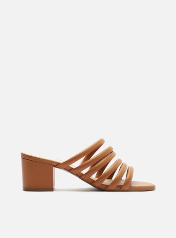 Mule Marrom Bloco Bico Quadrado Tiras