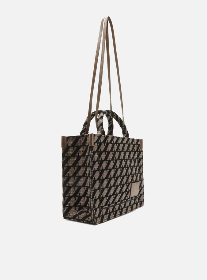 Bolsa Shopping Marrom Jacquard Média Bicolor