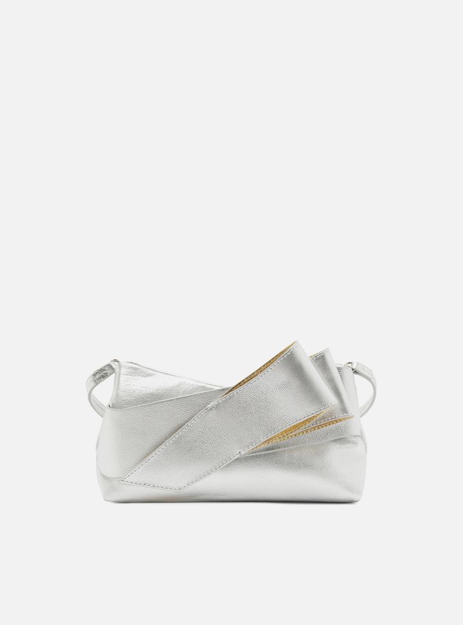 Bolsa Clutch Prata Couro Média Tiras
