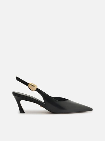 Scarpin Preto Couro Salto Kitten Metal