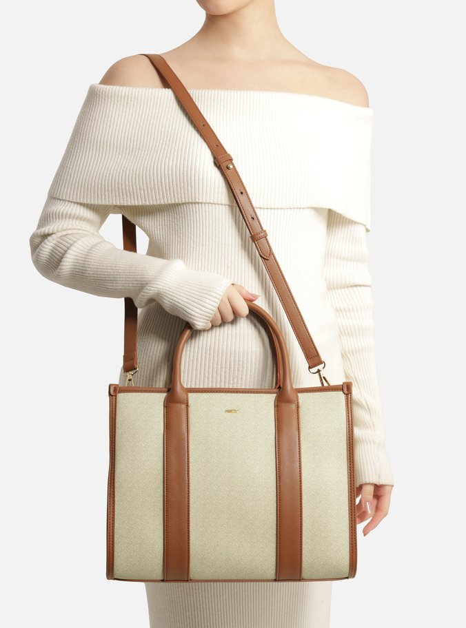 Bolsa Tote Marrom Tecido Cru Grande Tiras