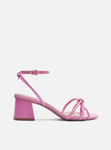 Sandália Rosa Salto Bloco Custom Anklet
