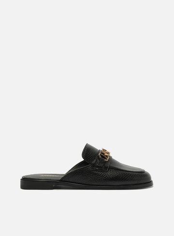 Arezzo — Mule Preto Couro Bico Redondo Metal