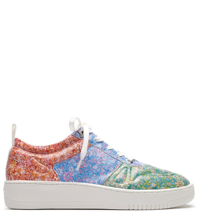 Tênis Colorido Couro Sola Alta Floral