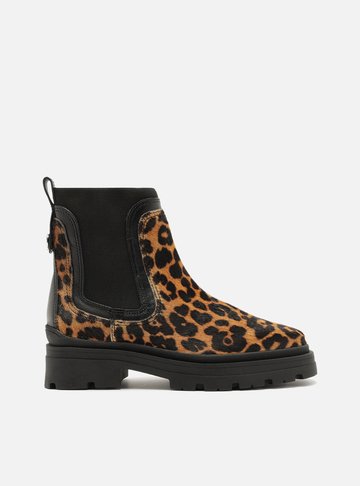 Bota Animal Print Couro Cano Curto Tratorada Elástico